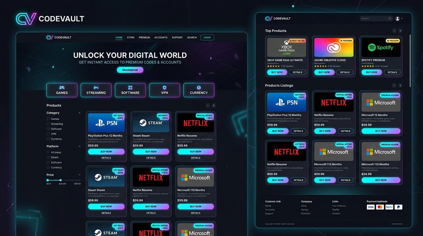 Diseño de tienda digital y códigos premium